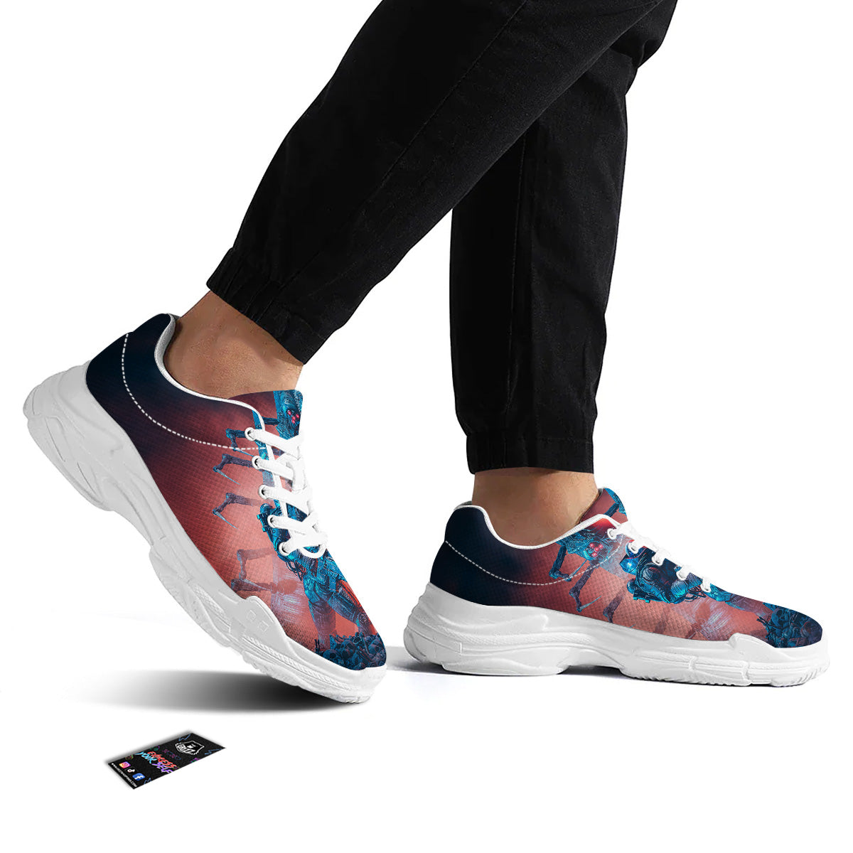 Hunting Alien Worm Print White Chunky Shoes-grizzshop