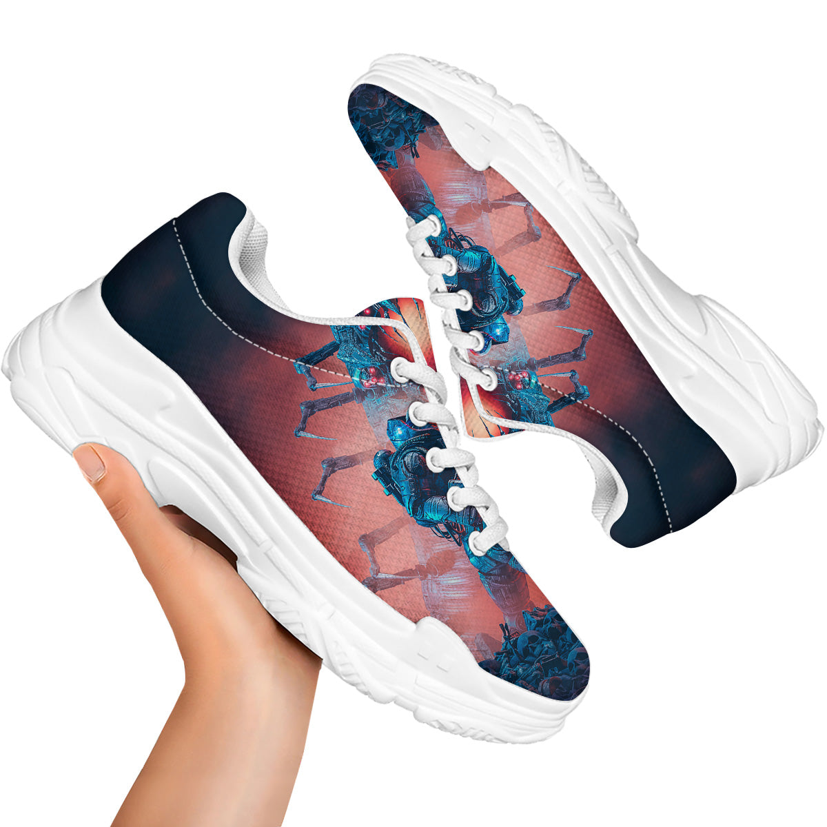 Hunting Alien Worm Print White Chunky Shoes-grizzshop