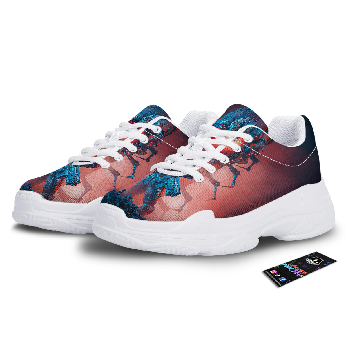 Hunting Alien Worm Print White Chunky Shoes-grizzshop