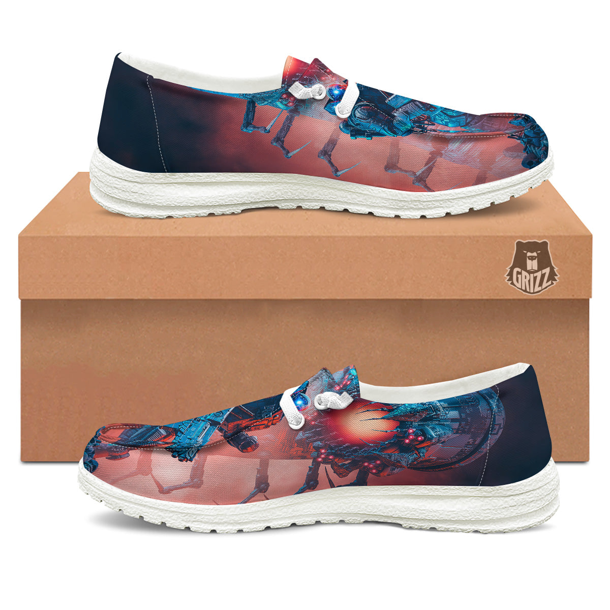 Hunting Alien Worm Print White Loafers-grizzshop