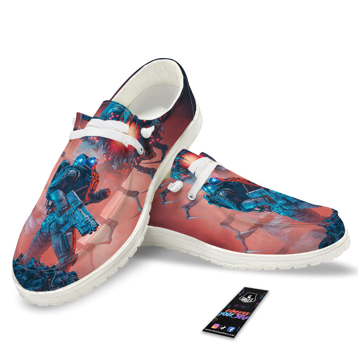 Hunting Alien Worm Print White Loafers-grizzshop