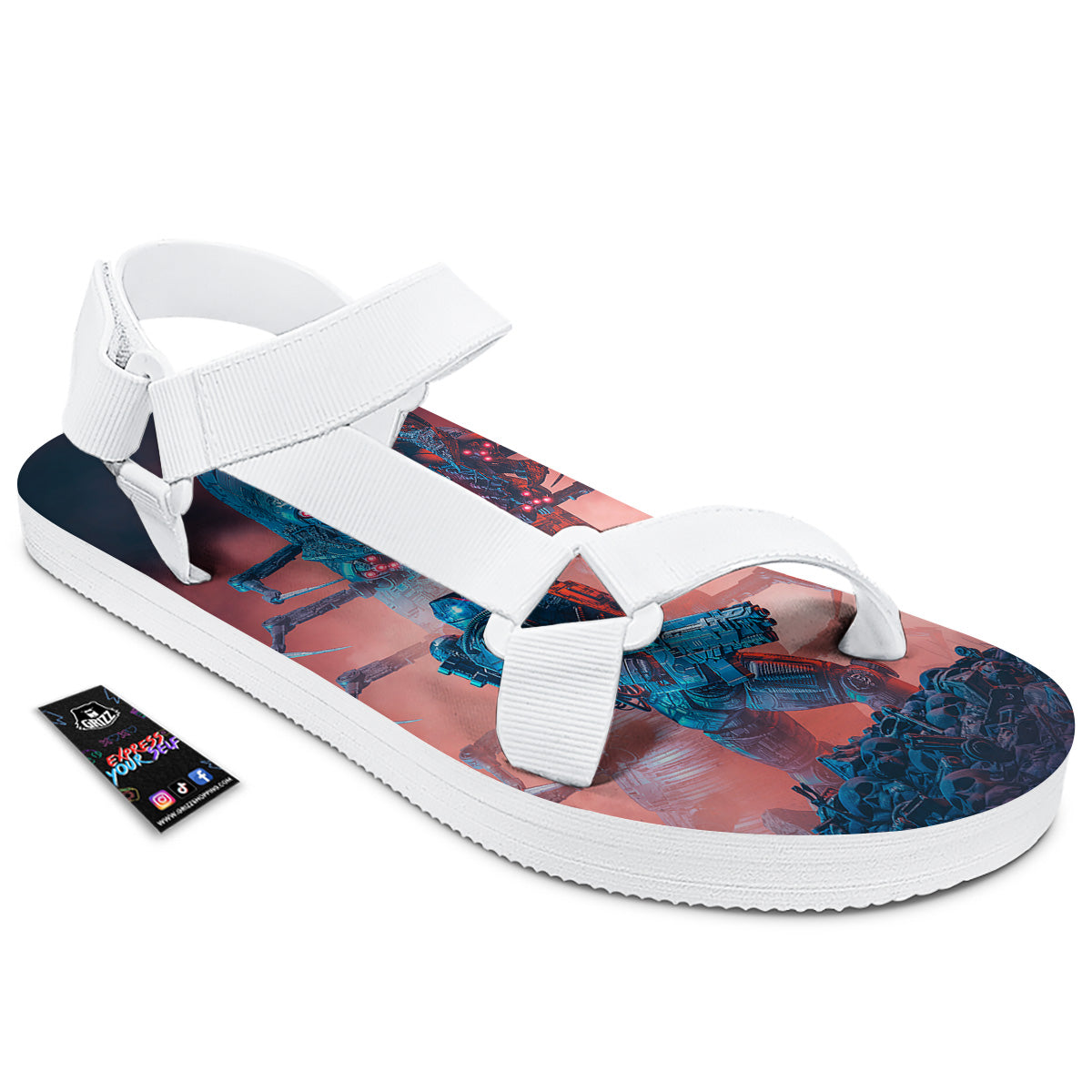 Hunting Alien Worm Print White Open Toe Sandals-grizzshop