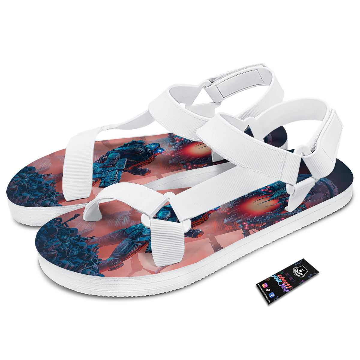 Hunting Alien Worm Print White Open Toe Sandals-grizzshop