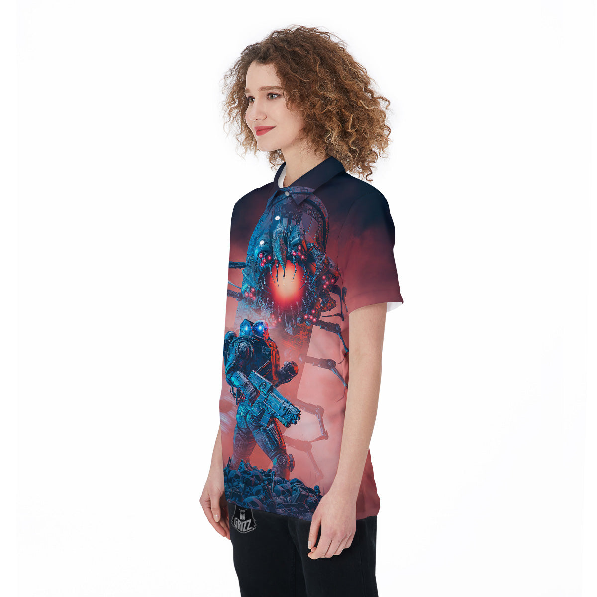 Hunting Alien Worm Print Women's Golf Shirts-grizzshop