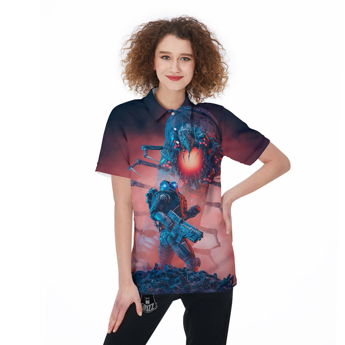 Hunting Alien Worm Print Women's Golf Shirts-grizzshop