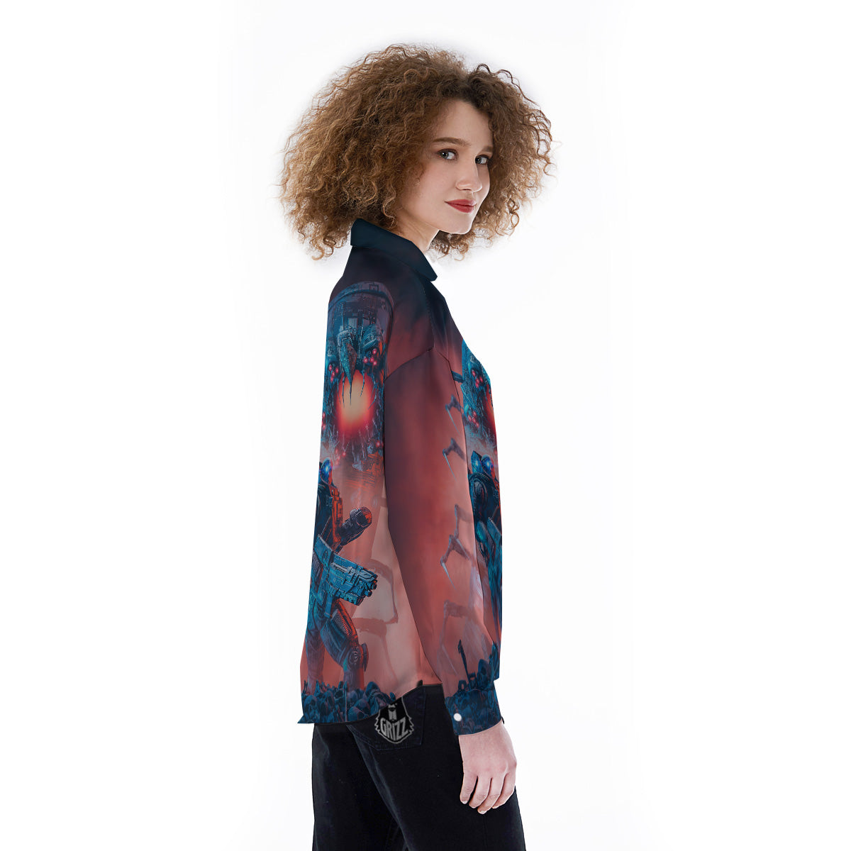 Hunting Alien Worm Print Women's Long Sleeve Shirts-grizzshop