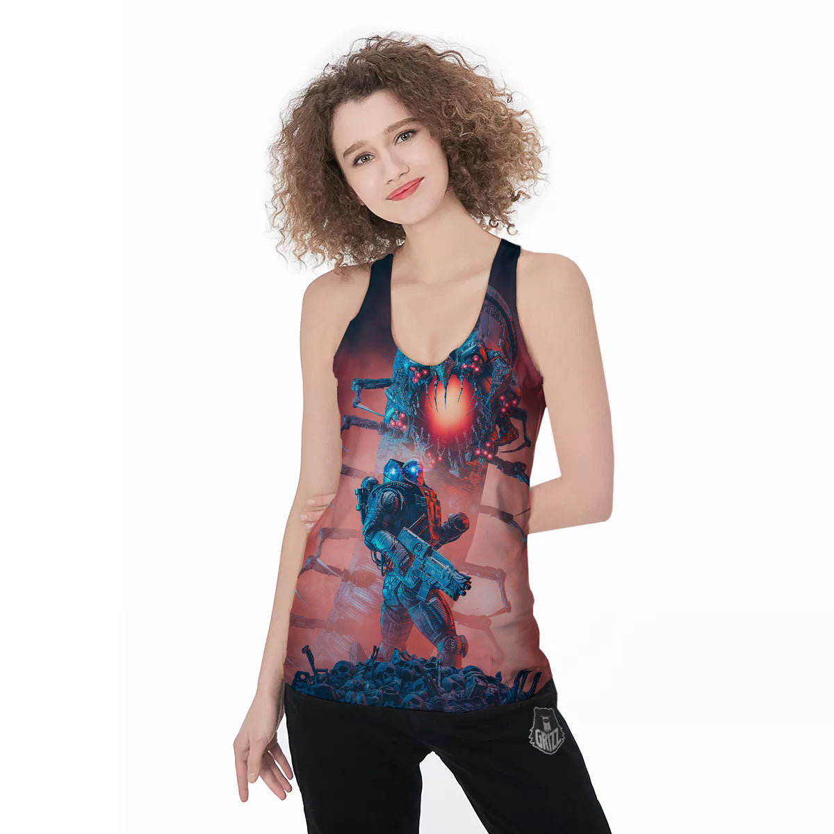 Hunting Alien Worm Print Women's Racerback Tank Top-grizzshop