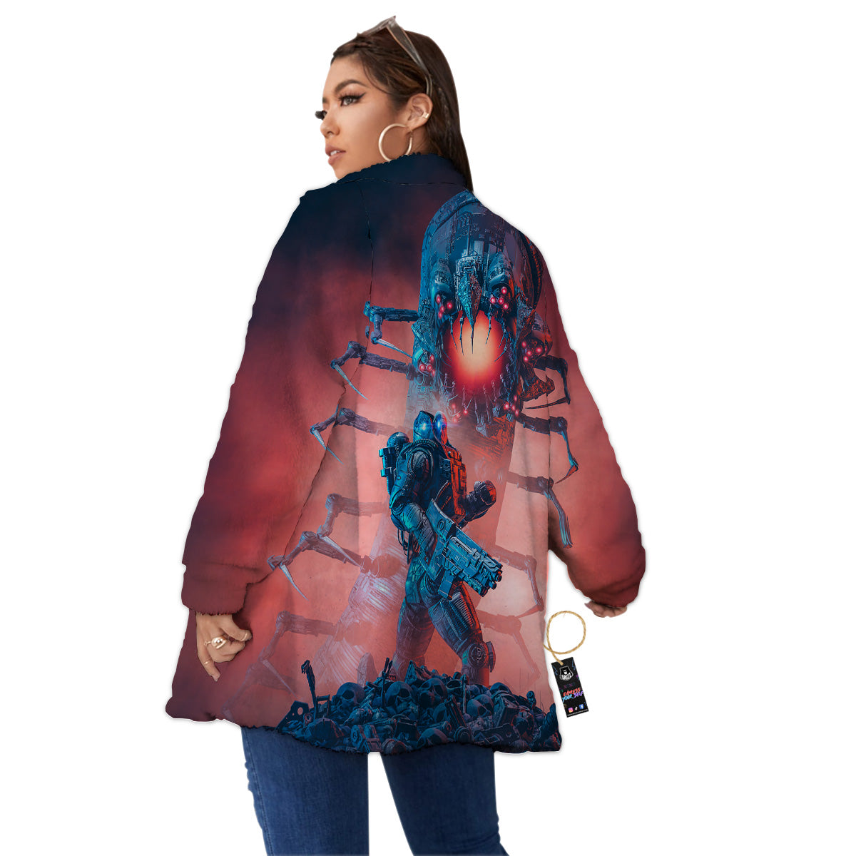 Hunting Alien Worm Print Women's Sherpa Jacket-grizzshop