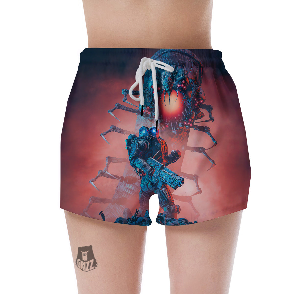 Hunting Alien Worm Print Women's Shorts-grizzshop