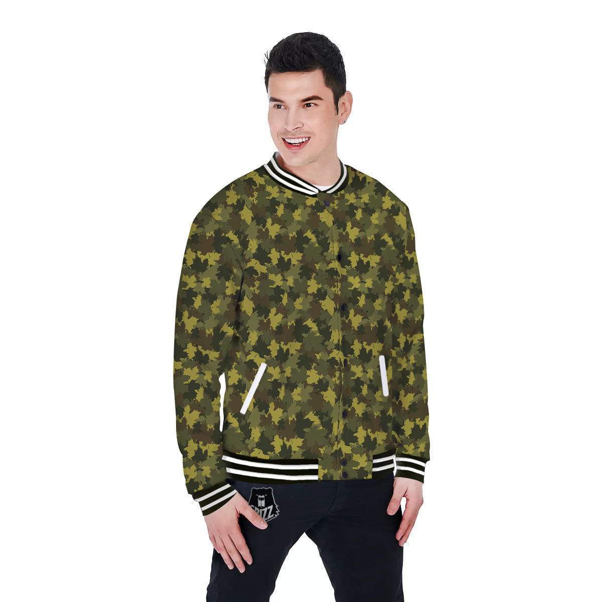 Hunting Camouflage Fall Leaves Print Baseball Jacket-grizzshop