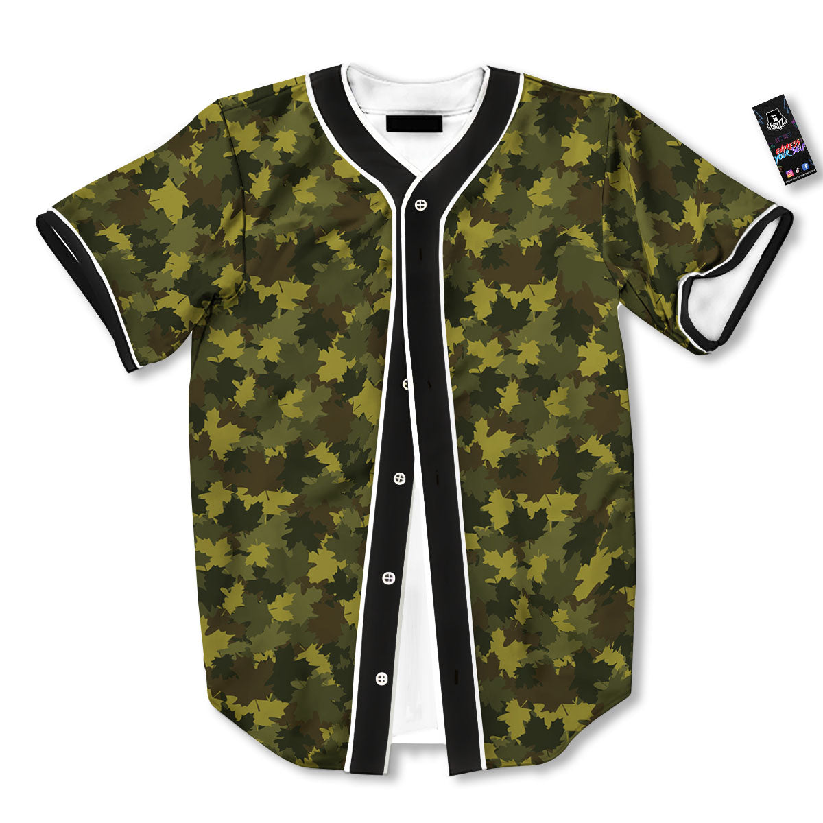 Hunting Camouflage Fall Leaves Print Baseball Jersey-grizzshop