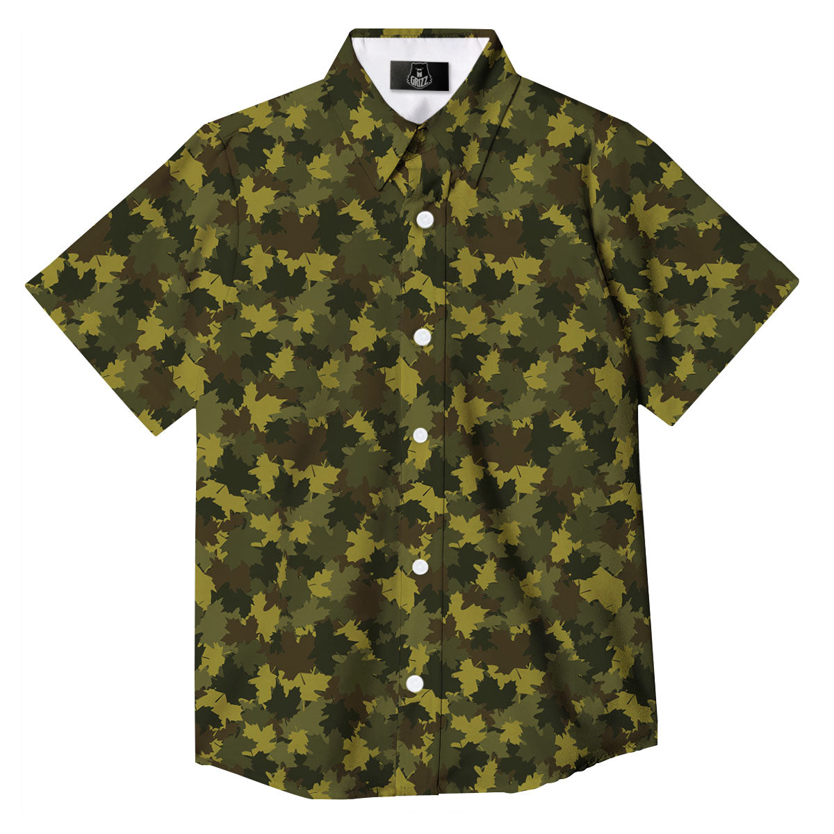 Hunting Camouflage Fall Leaves Print Button Up Shirt-grizzshop