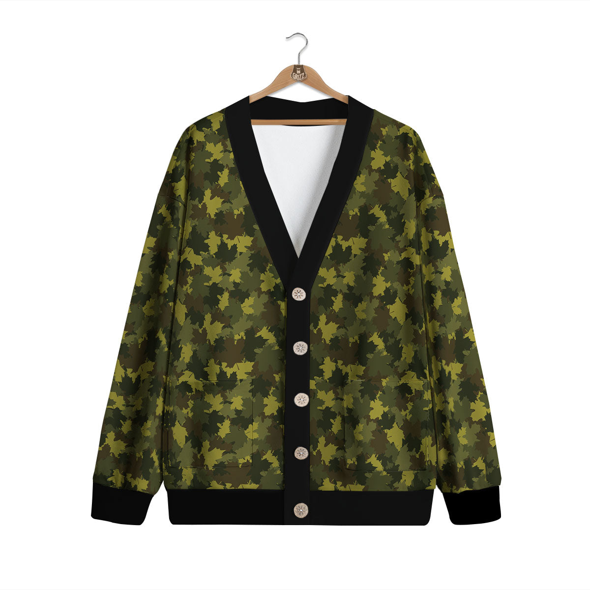 Hunting Camouflage Fall Leaves Print Cardigan-grizzshop