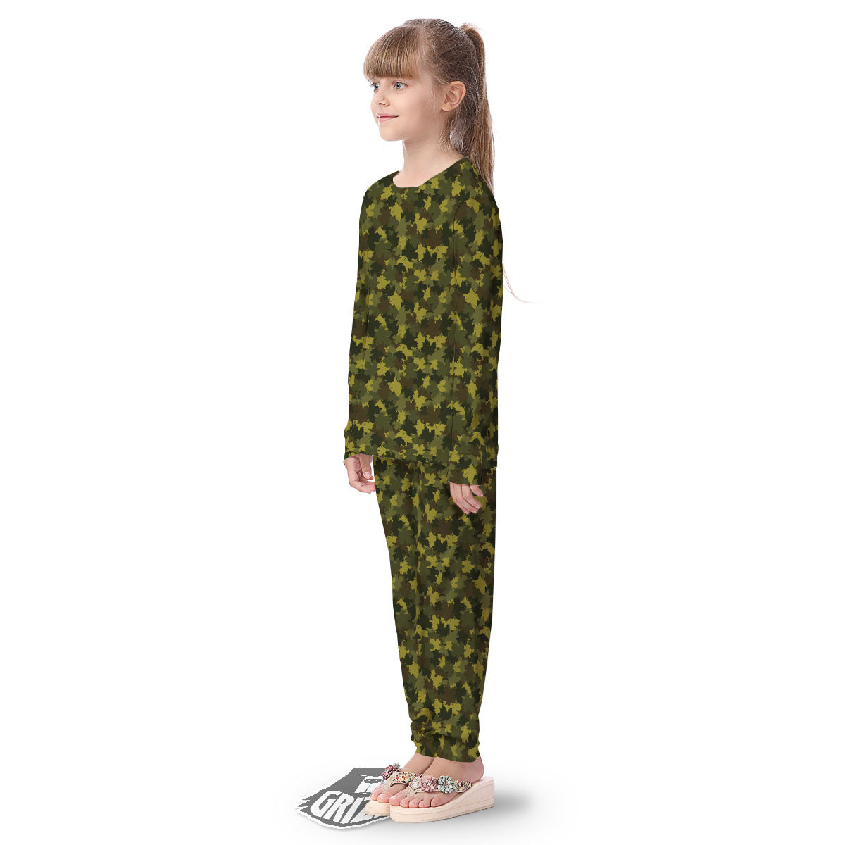Hunting Camouflage Fall Leaves Print Kid's Pajamas-grizzshop