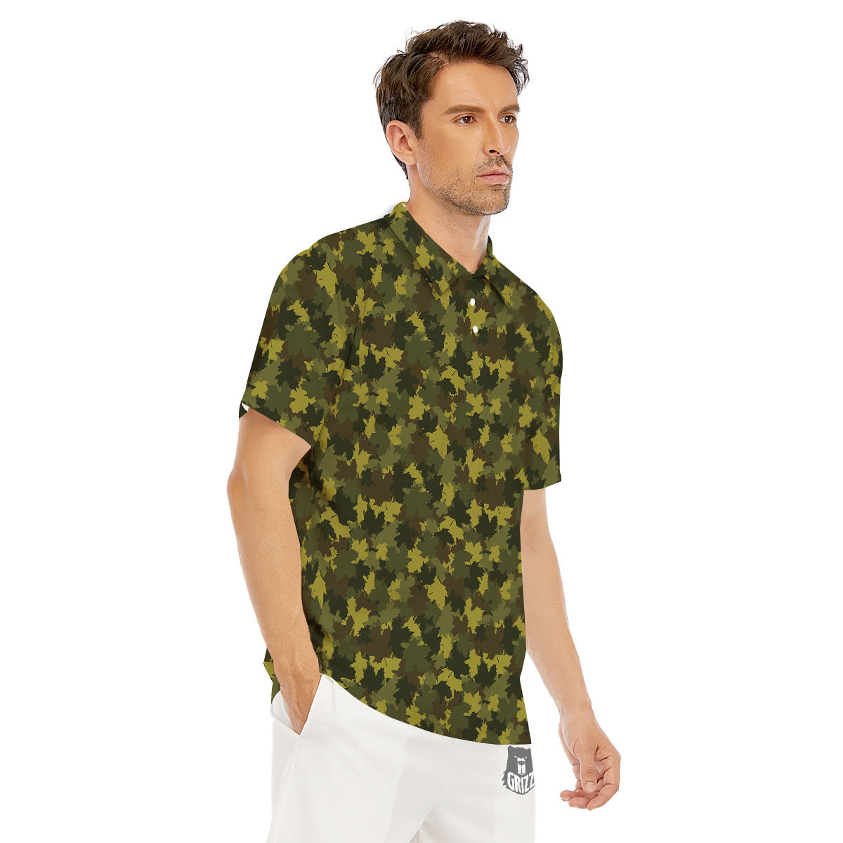 Hunting Camouflage Fall Leaves Print Men's Golf Shirts-grizzshop