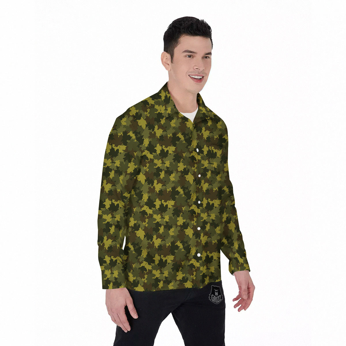 Hunting Camouflage Fall Leaves Print Men's Long Sleeve Shirts-grizzshop