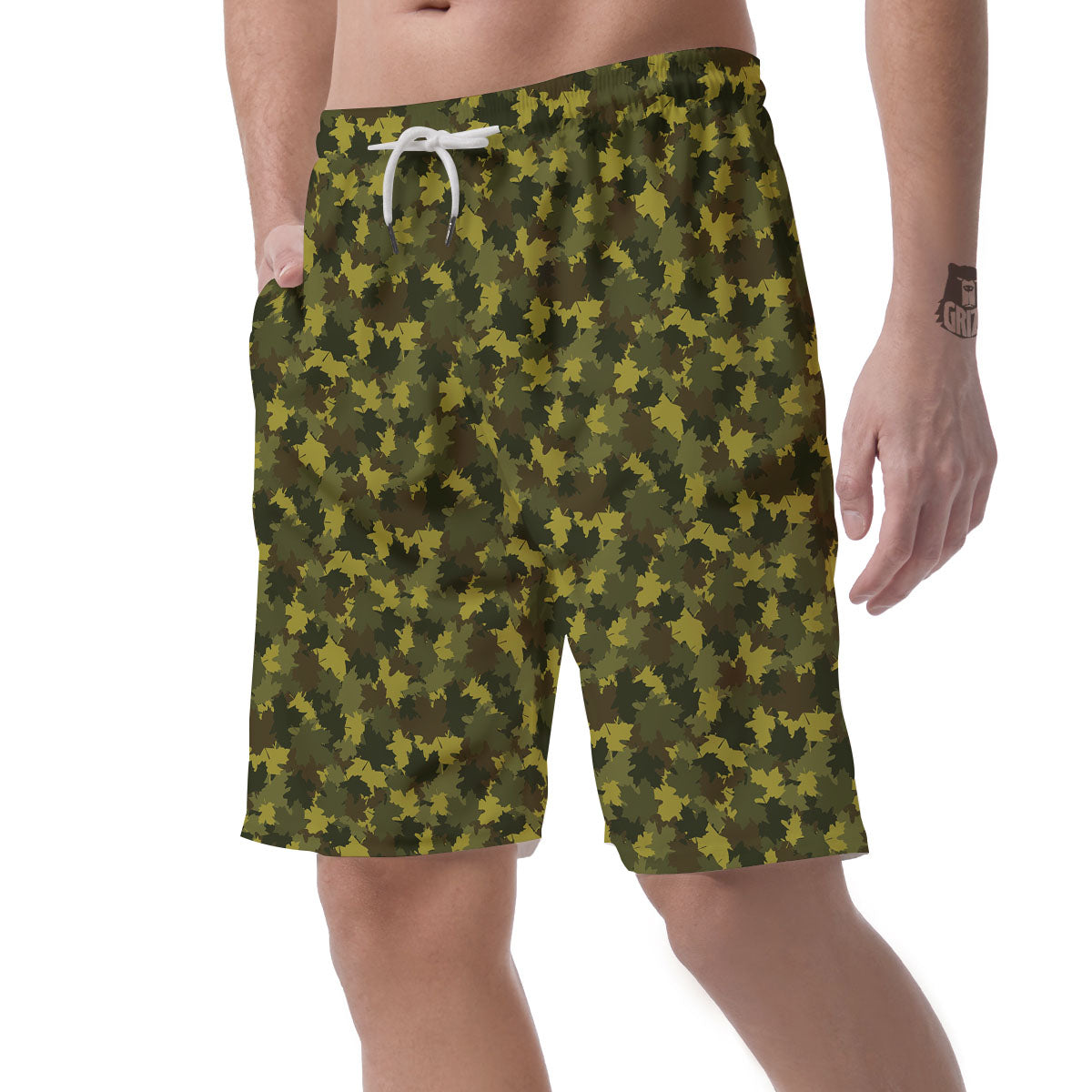 Hunting Camouflage Fall Leaves Print Men's Shorts-grizzshop