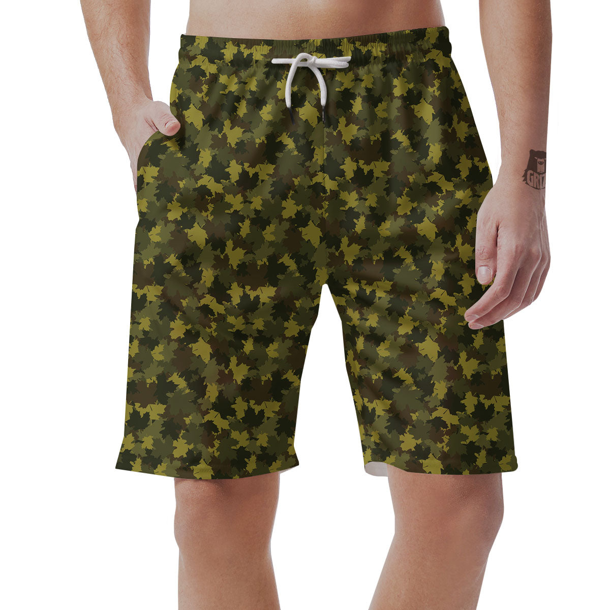 Hunting Camouflage Fall Leaves Print Men's Shorts-grizzshop
