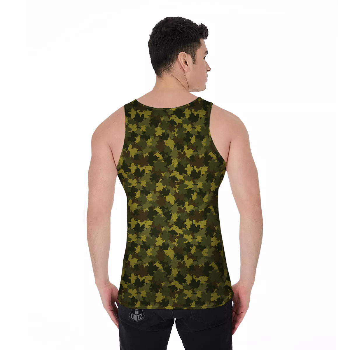 Hunting Camouflage Fall Leaves Print Men's Tank Top-grizzshop