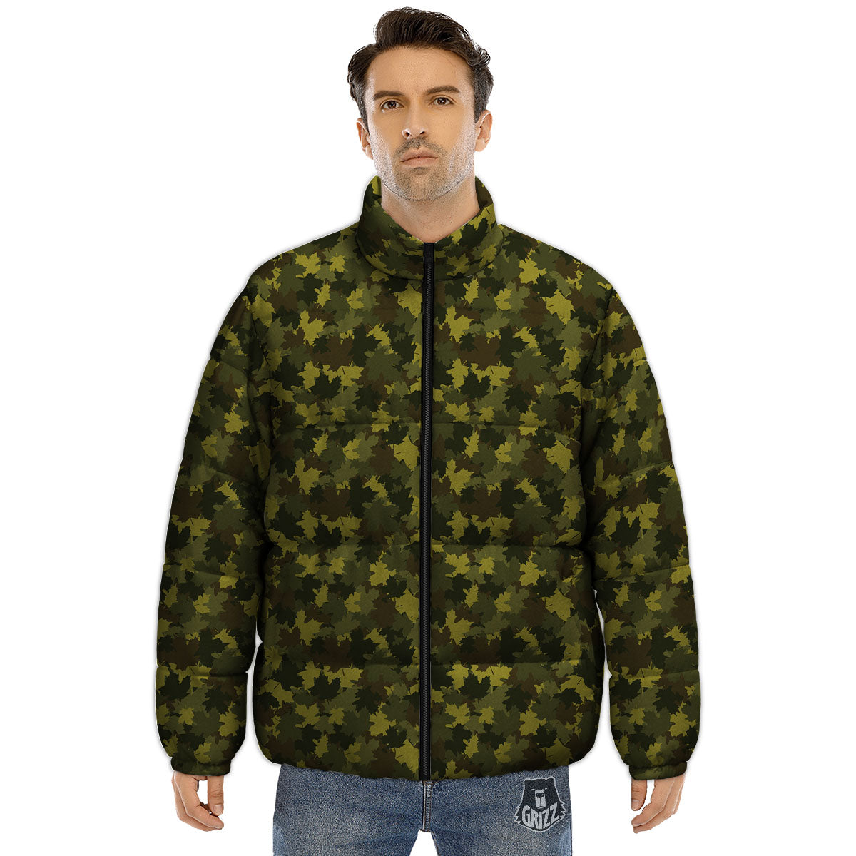 Hunting Camouflage Fall Leaves Print Puffer Jacket-grizzshop