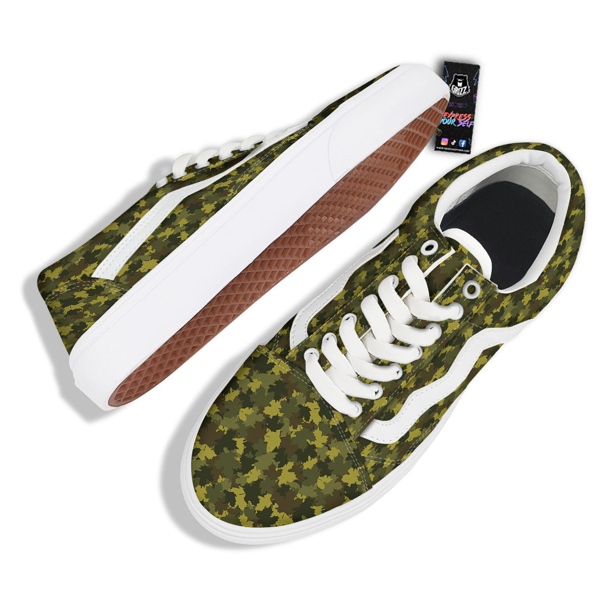 Hunting Camouflage Fall Leaves Print Skate Shoes-grizzshop