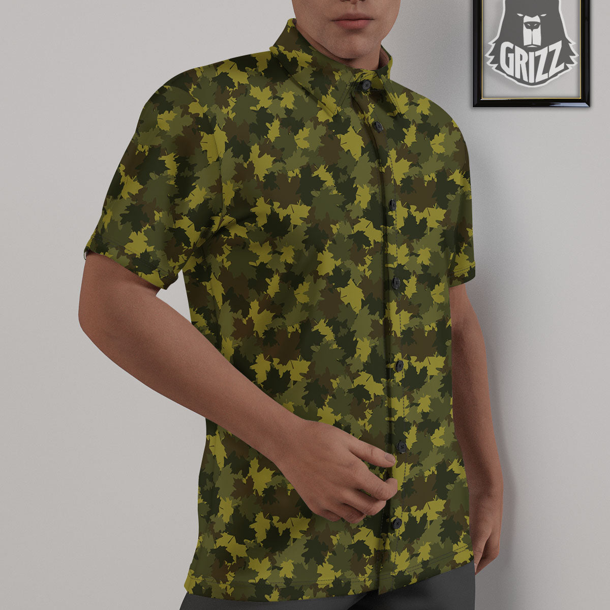 Hunting Camouflage Fall Leaves Print Untucked Shirts-grizzshop