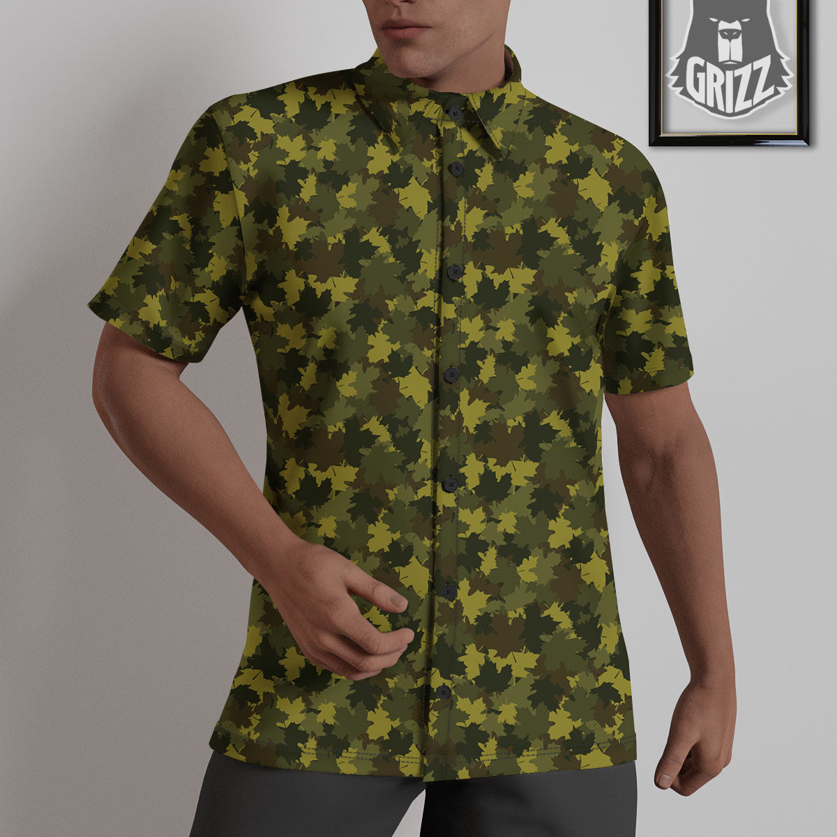 Hunting Camouflage Fall Leaves Print Untucked Shirts-grizzshop