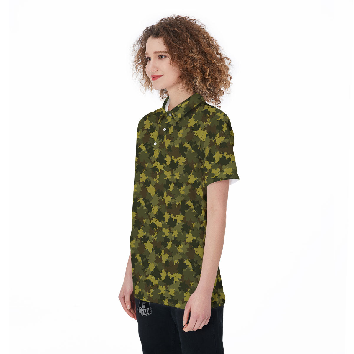 Hunting Camouflage Fall Leaves Print Women's Golf Shirts-grizzshop
