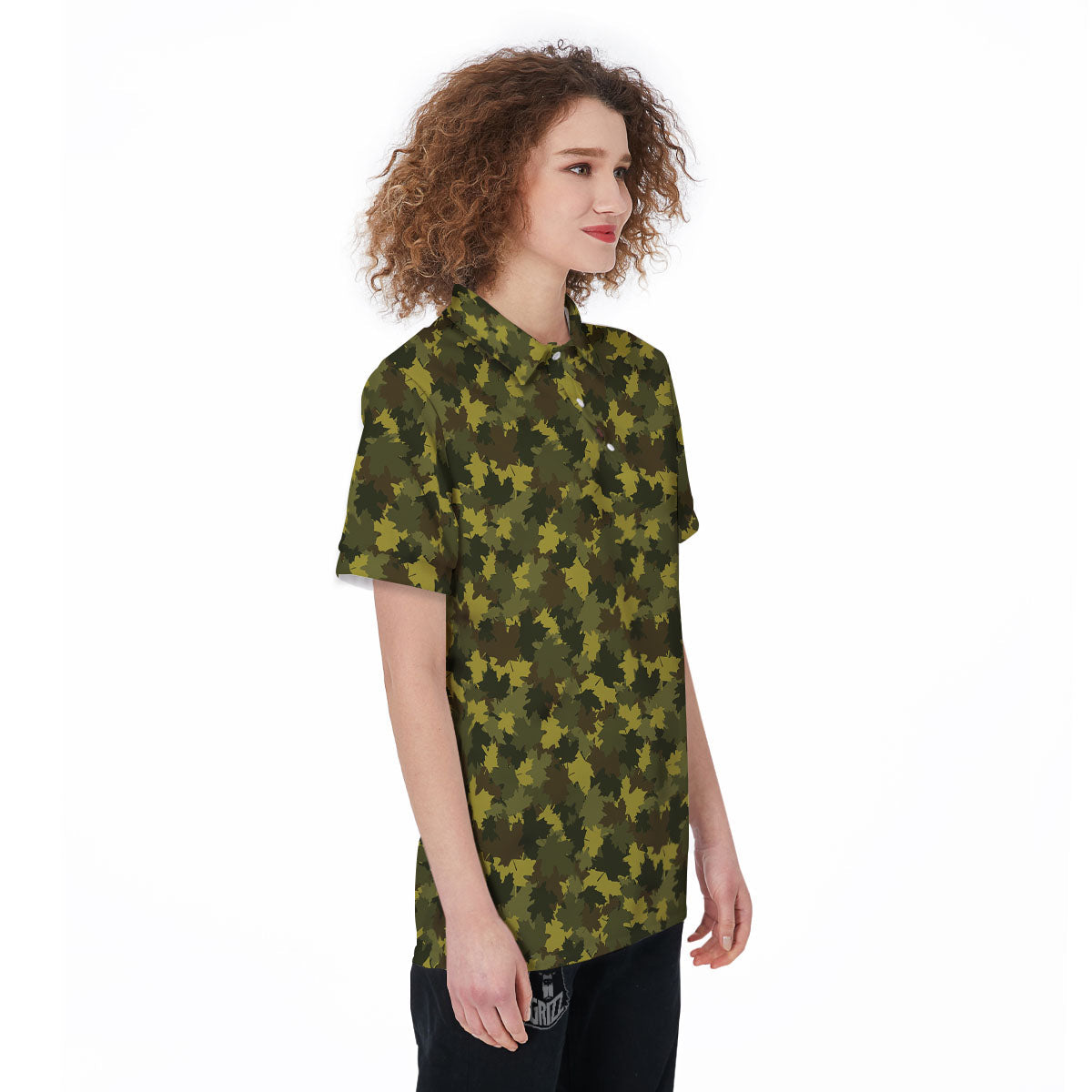 Hunting Camouflage Fall Leaves Print Women's Golf Shirts-grizzshop