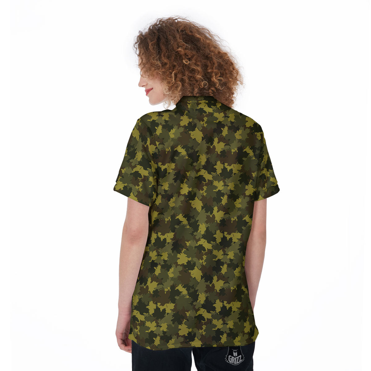 Hunting Camouflage Fall Leaves Print Women's Golf Shirts-grizzshop