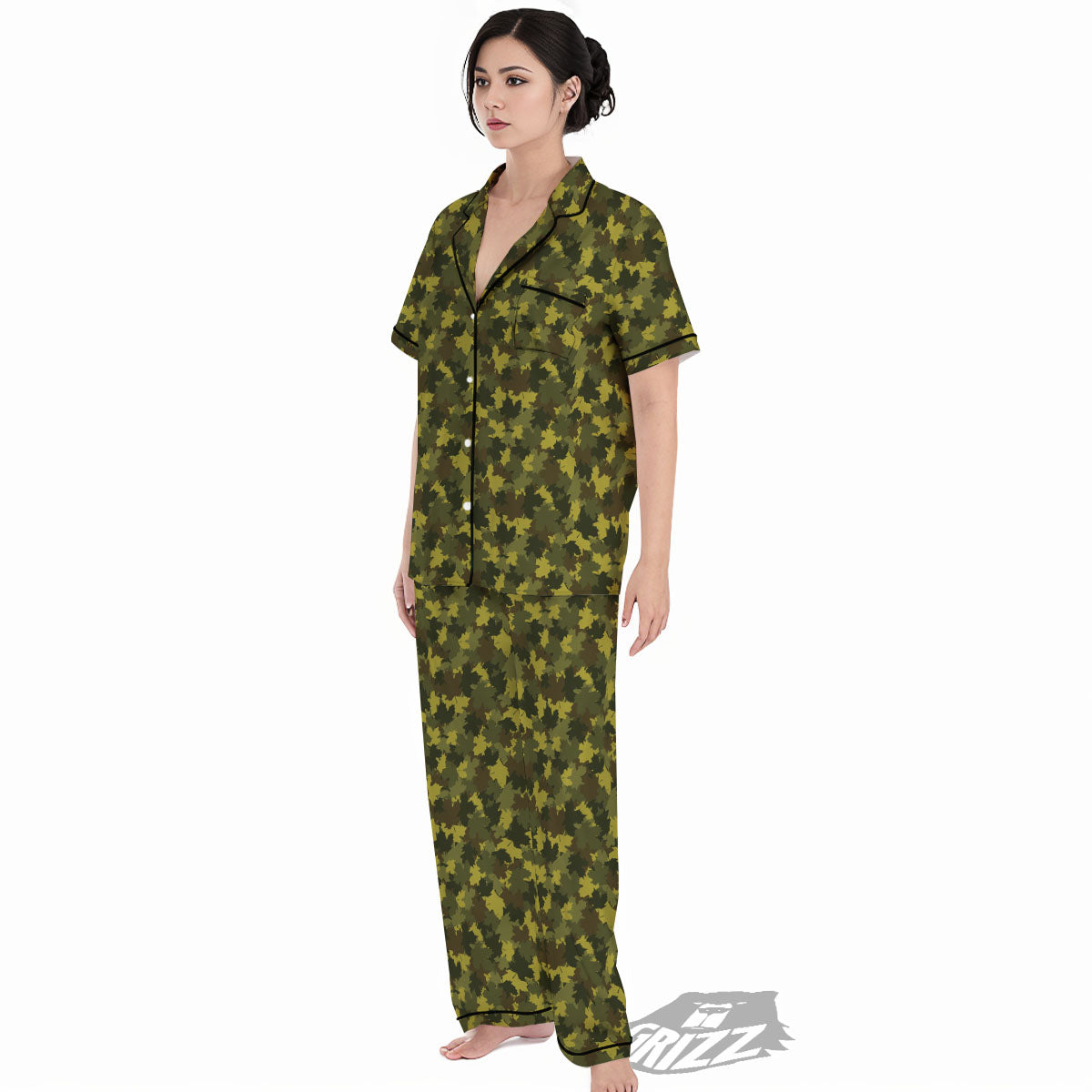 Hunting Camouflage Fall Leaves Print Women's Pajamas Set-grizzshop