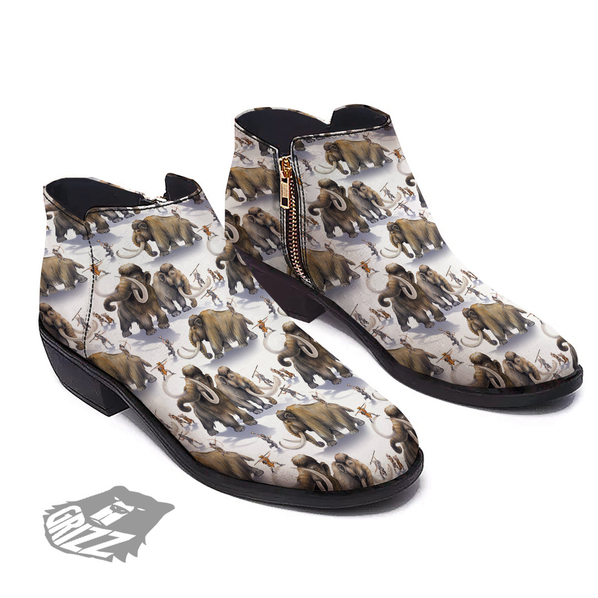 Hunting Mammoth Print Pattern Ankle Boots-grizzshop