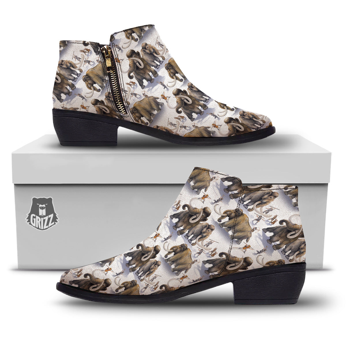 Hunting Mammoth Print Pattern Ankle Boots-grizzshop