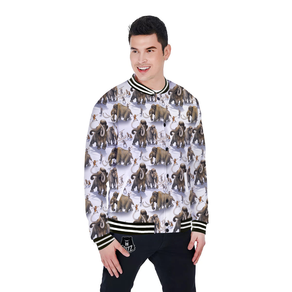 Hunting Mammoth Print Pattern Baseball Jacket-grizzshop