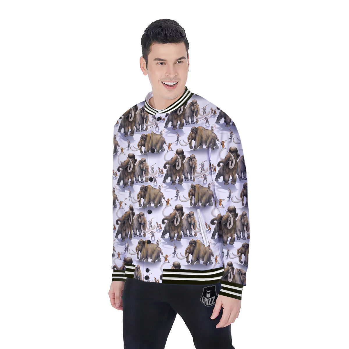 Hunting Mammoth Print Pattern Baseball Jacket-grizzshop