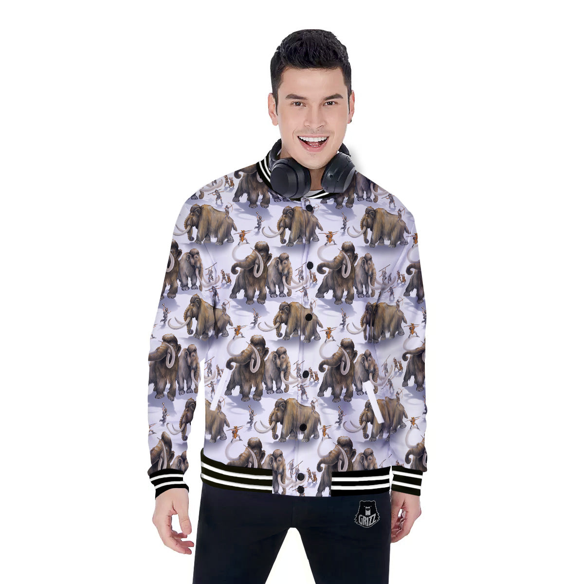 Hunting Mammoth Print Pattern Baseball Jacket-grizzshop