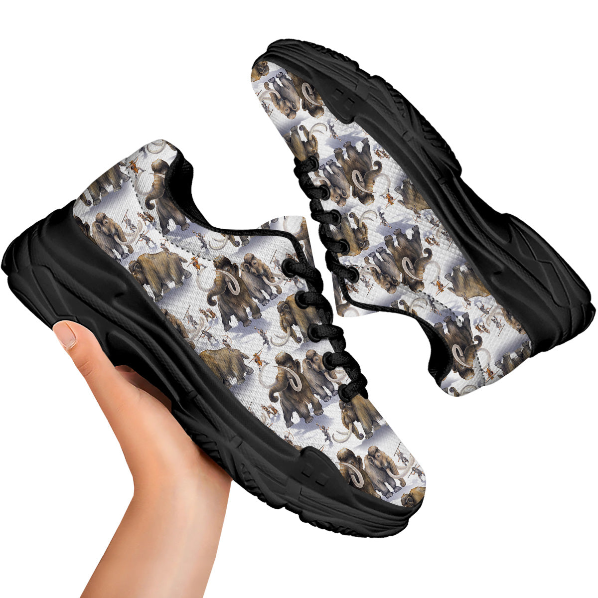 Hunting Mammoth Print Pattern Black Chunky Shoes-grizzshop