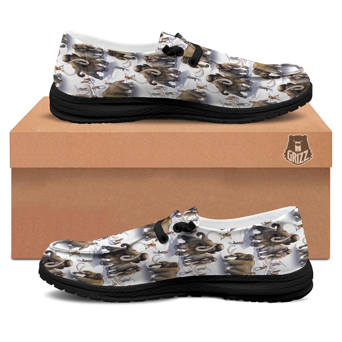 Hunting Mammoth Print Pattern Black Loafers-grizzshop