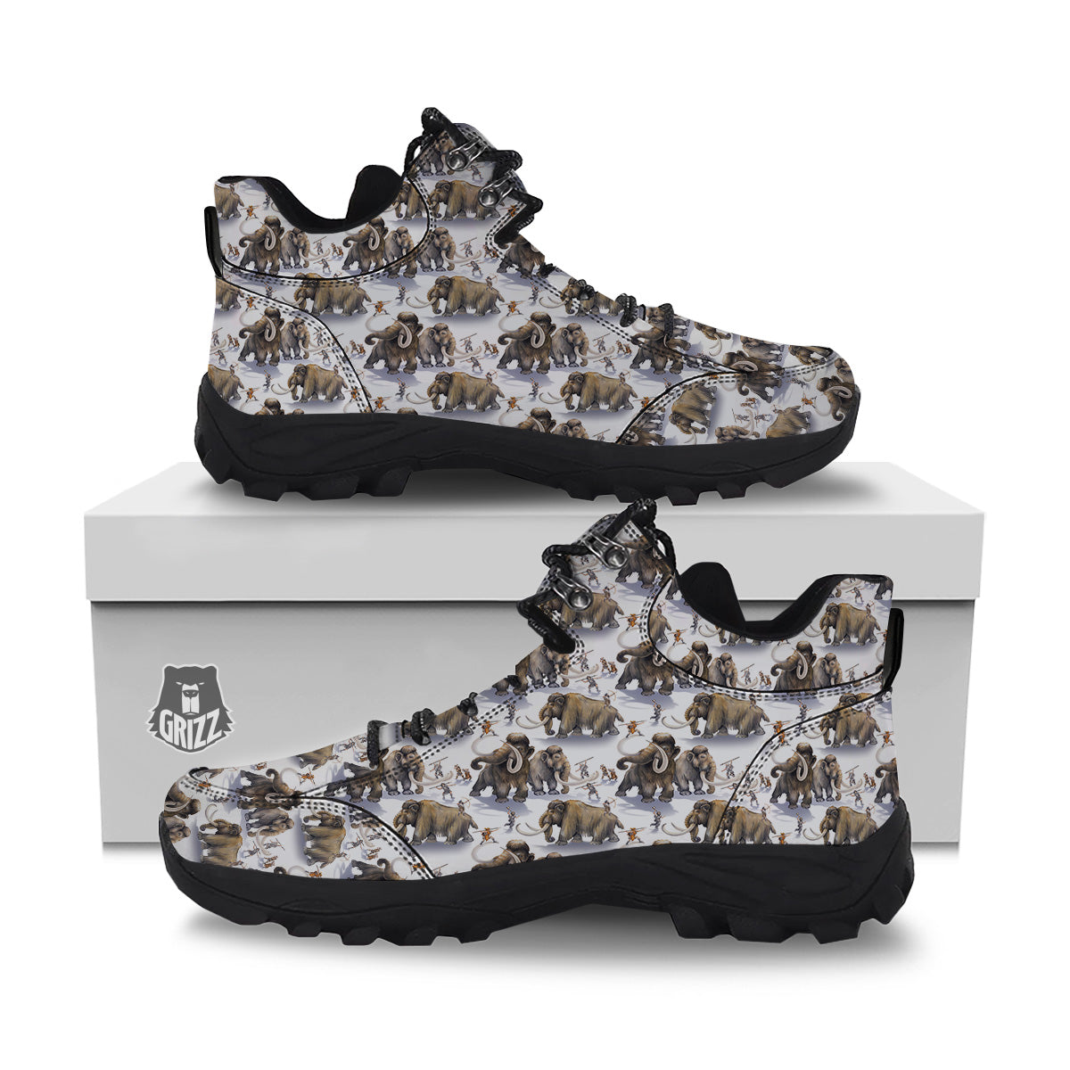 Hunting Mammoth Print Pattern Hiking Shoes-grizzshop