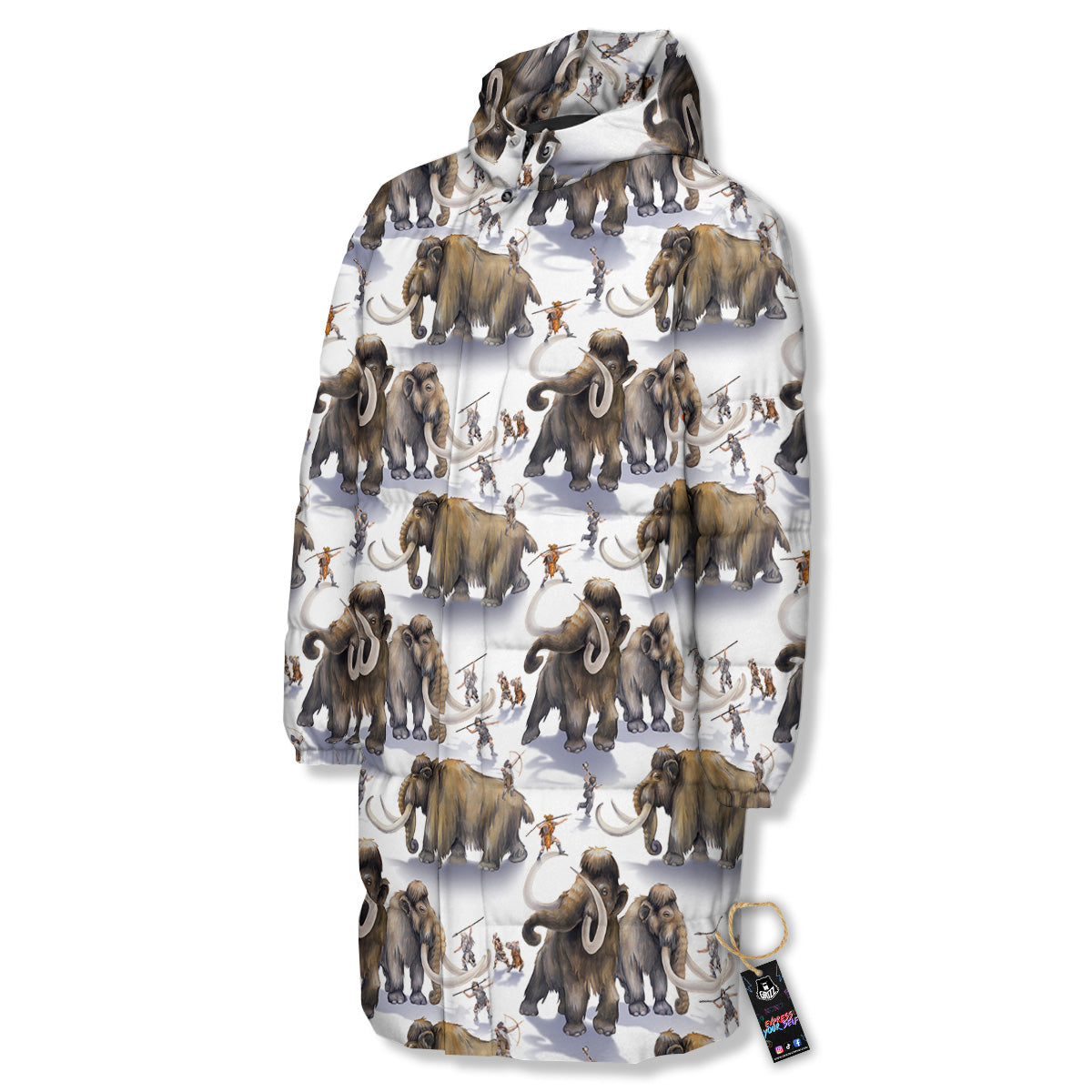 Hunting Mammoth Print Pattern Long Down Jacket-grizzshop