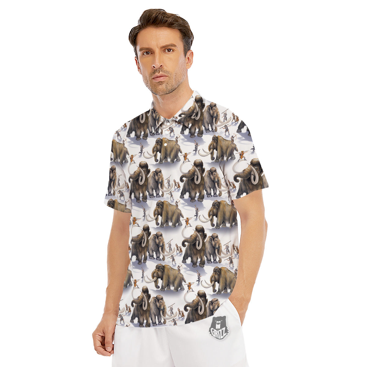 Hunting Mammoth Print Pattern Men's Golf Shirts-grizzshop