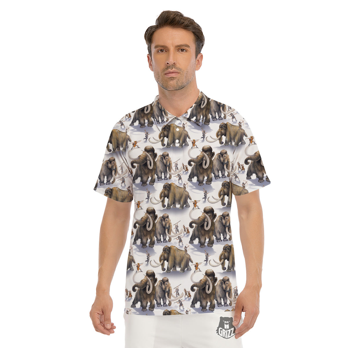 Hunting Mammoth Print Pattern Men's Golf Shirts-grizzshop
