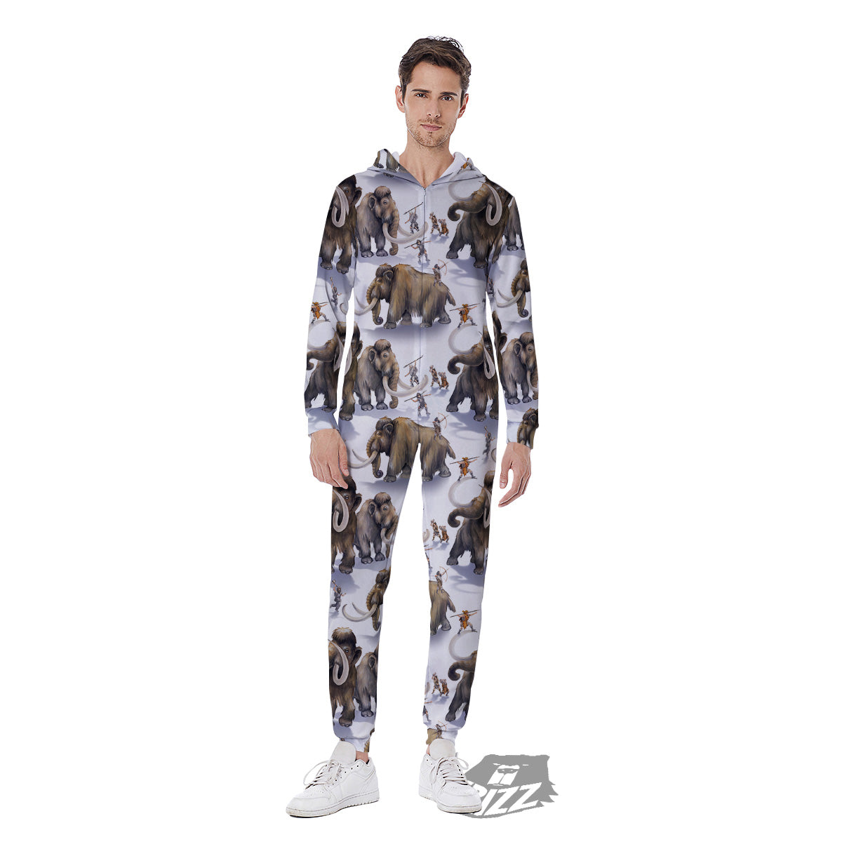 Hunting Mammoth Print Pattern Men's Jumpsuit-grizzshop