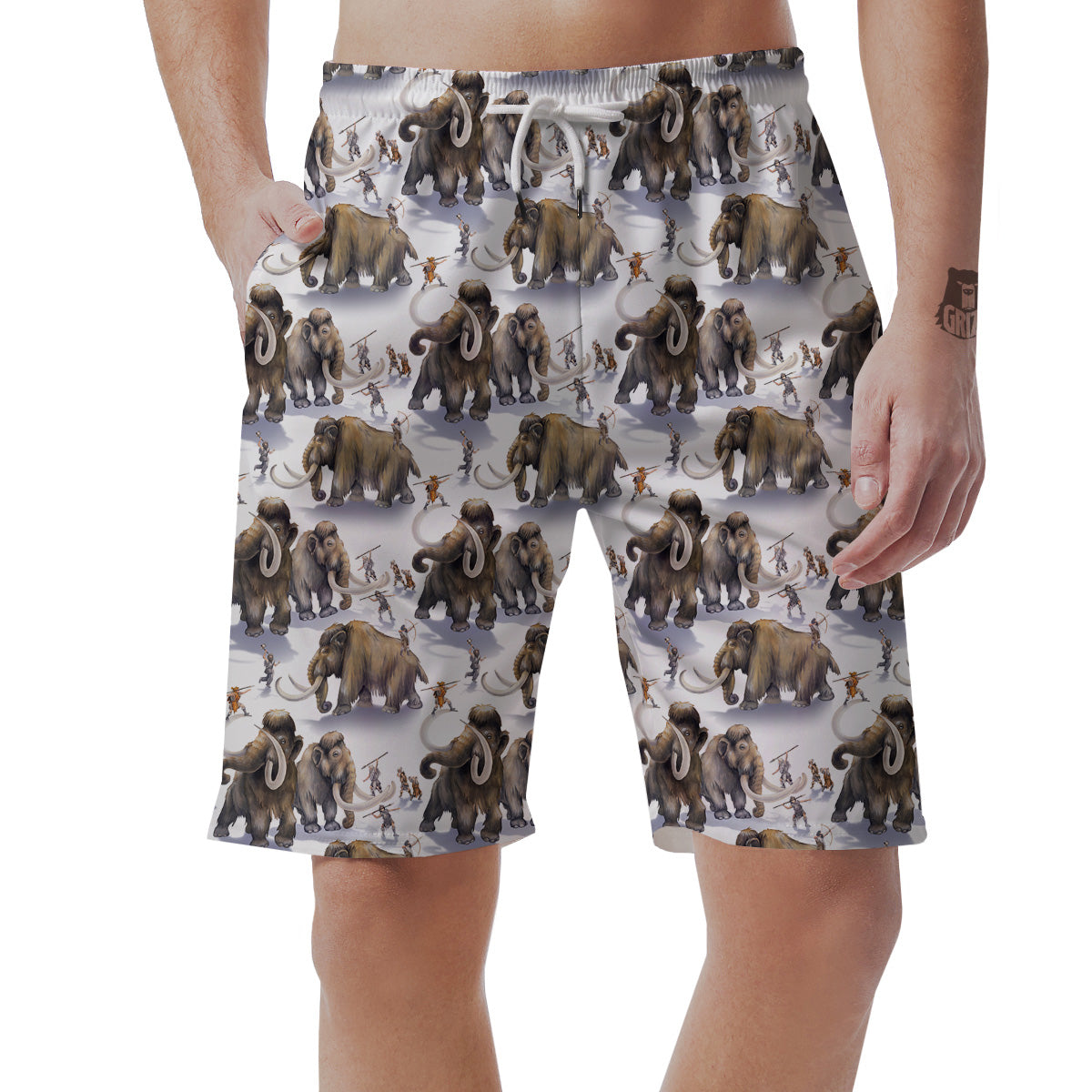 Hunting Mammoth Print Pattern Men's Shorts-grizzshop