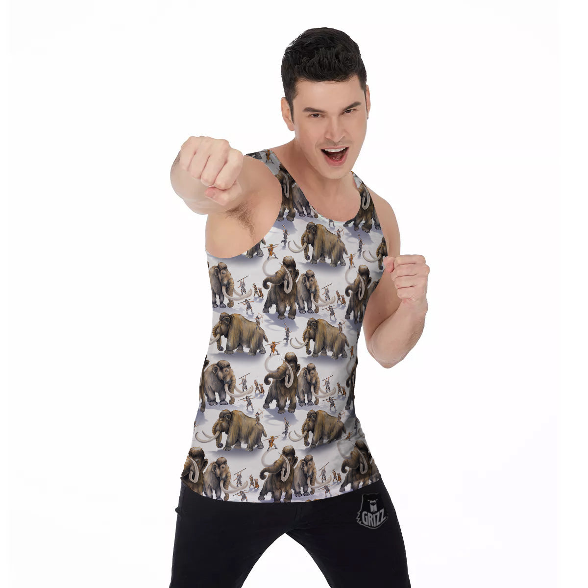 Hunting Mammoth Print Pattern Men's Tank Top-grizzshop