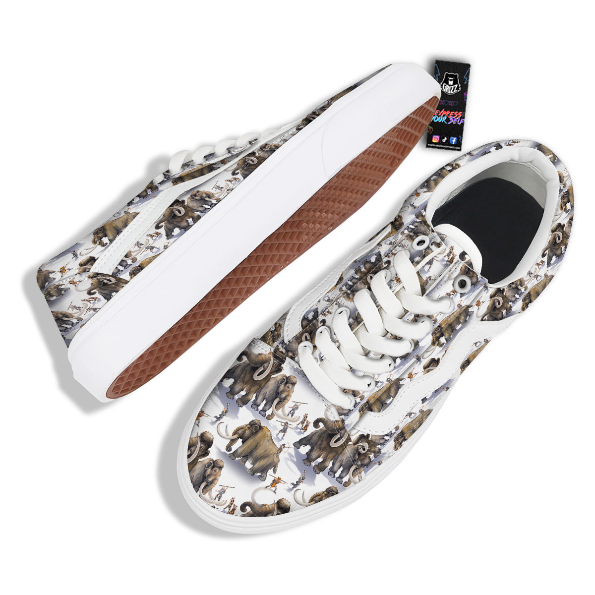 Hunting Mammoth Print Pattern Skate Shoes-grizzshop
