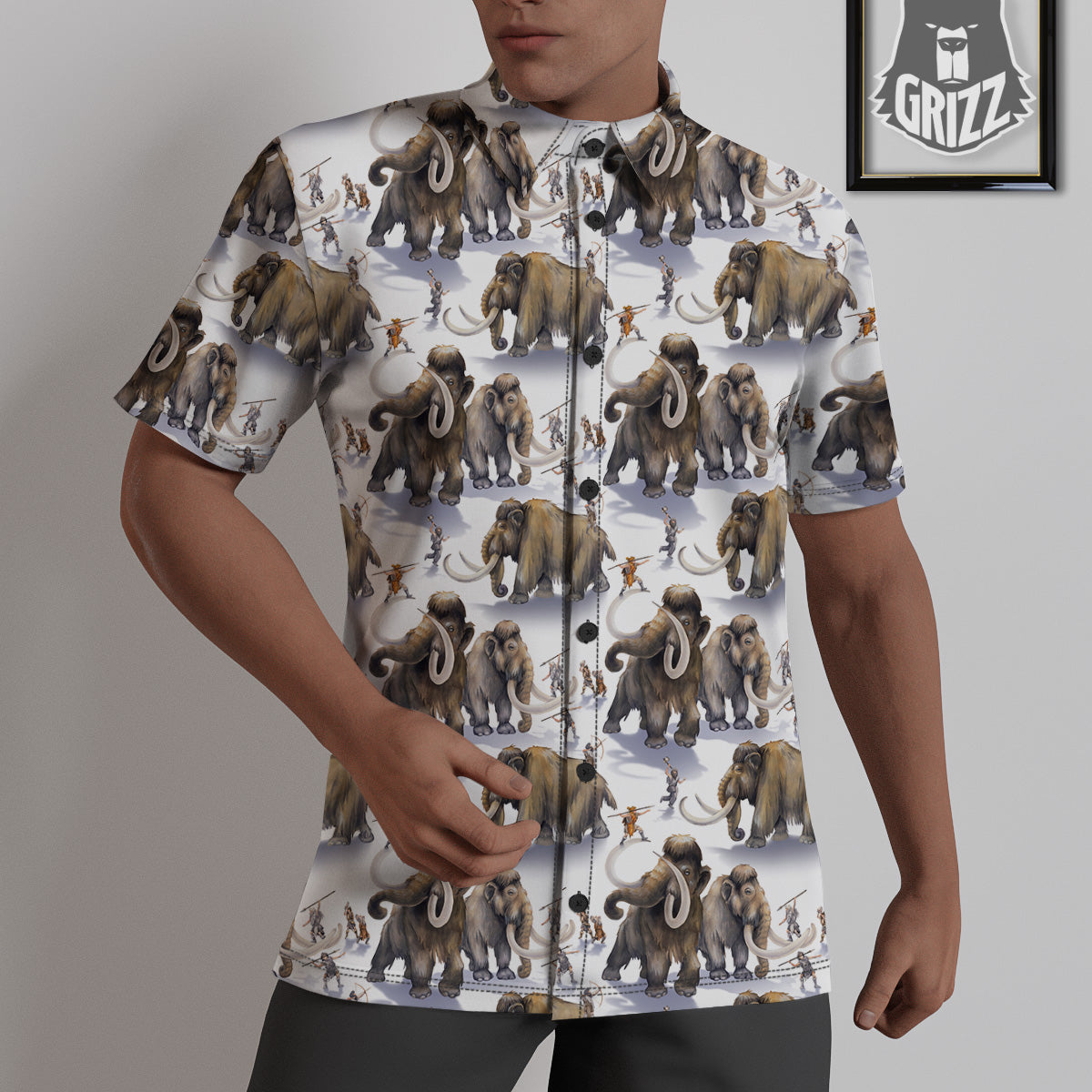 Hunting Mammoth Print Pattern Untucked Shirts-grizzshop