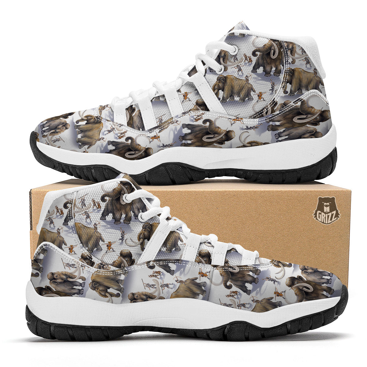 Hunting Mammoth Print Pattern White Bball Shoes-grizzshop