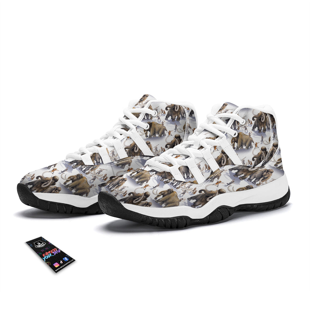 Hunting Mammoth Print Pattern White Bball Shoes-grizzshop