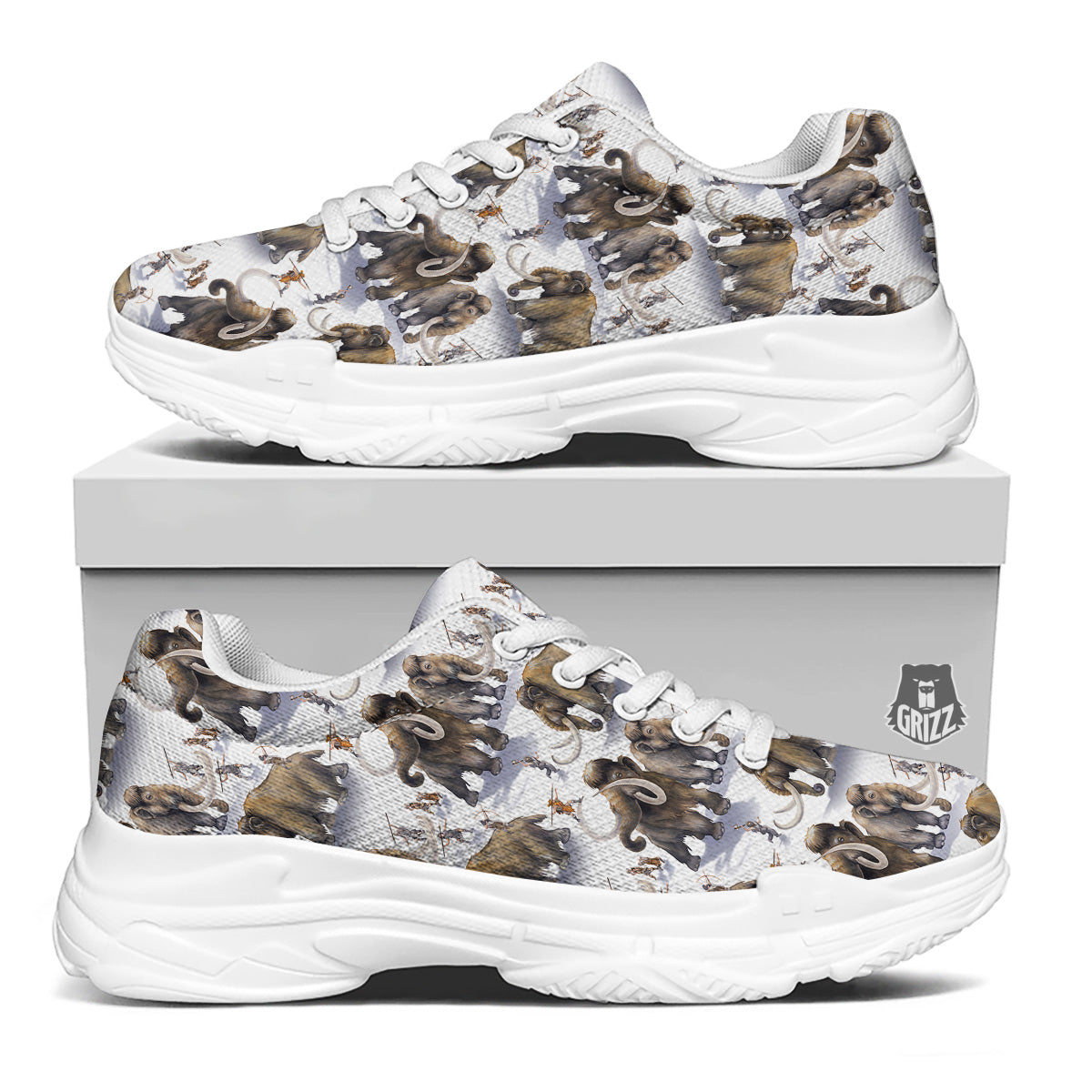 Hunting Mammoth Print Pattern White Chunky Shoes-grizzshop